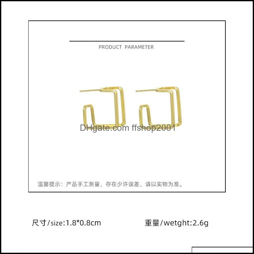 cool wind design gold hollow square frame charms needle stud earrings korean personality geometric small earring for women anniversary