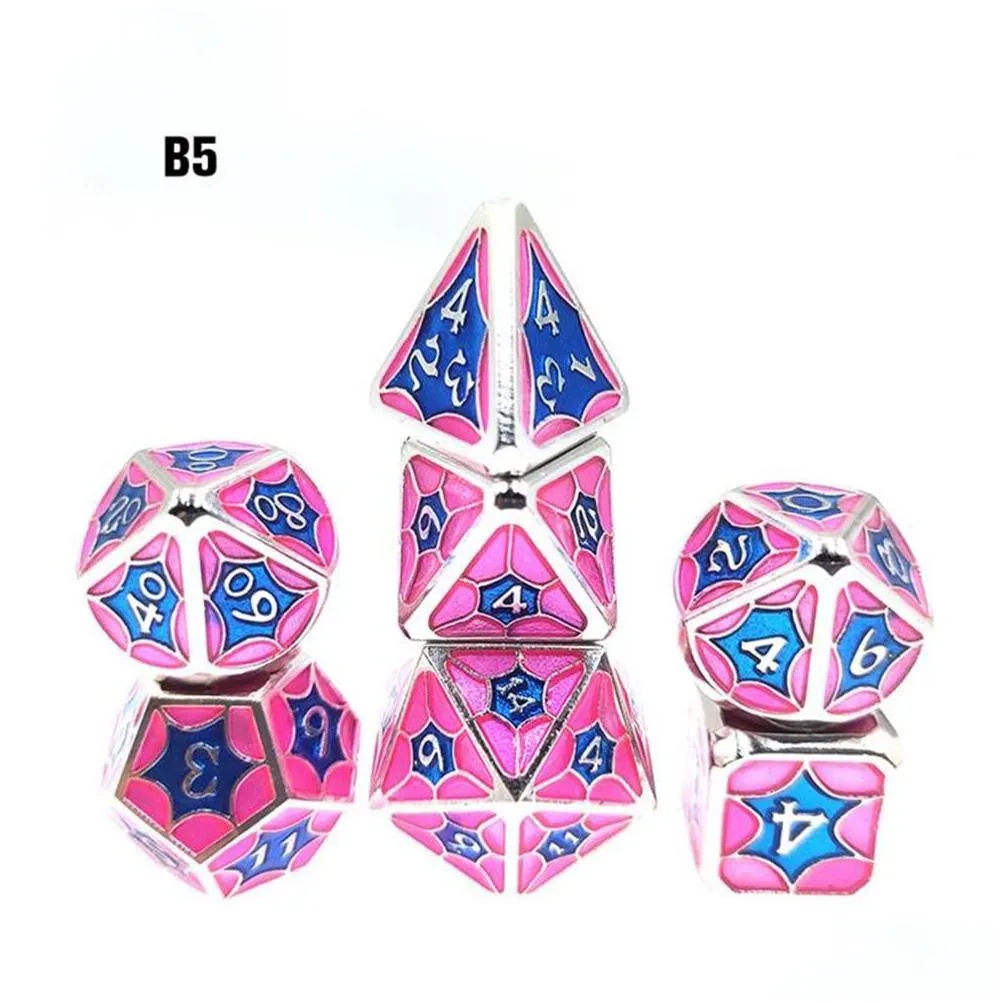 7pcs/set metal dice star sky series board game polyhedral playing games dices set d4 d6 d20 with retail package a50 a32