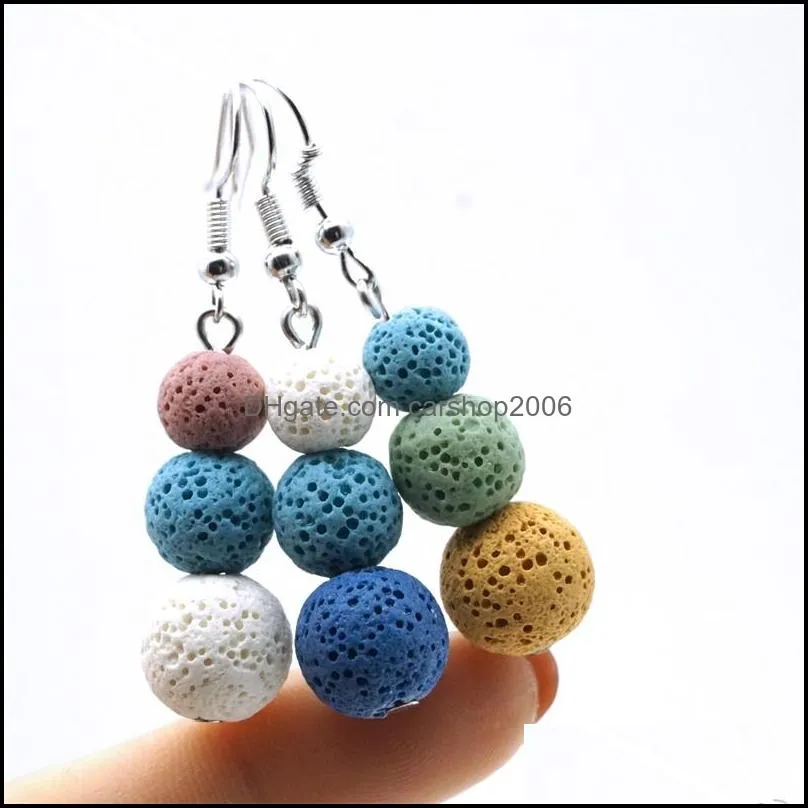 8mm 10mm 12mm colorful lava stone charms earrings diy aromatherapy essential oil diffuser jewelry women volcanic beads earring