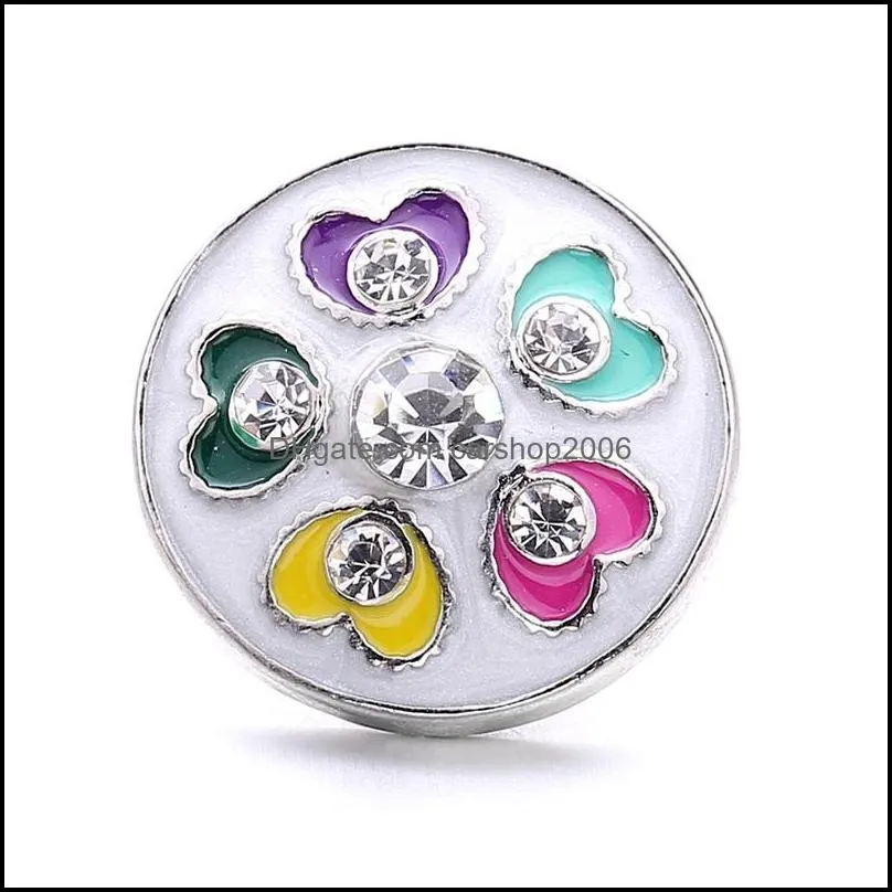 wholesale crystal silver color owl snap button heart charms women oil painting jewelry findings rhinestone 18mm metal snaps buttons diy bracelet