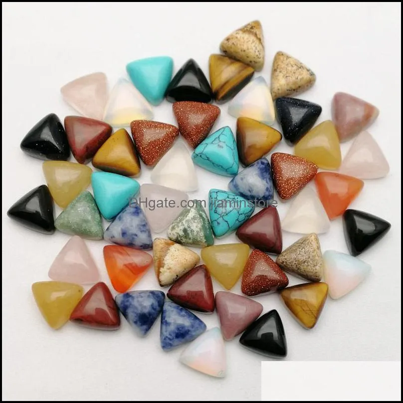 10mm natural stone triangle cabochon beads rose quartz turquoise stones for reiki healing crystal ornaments necklace ring jiaminstore