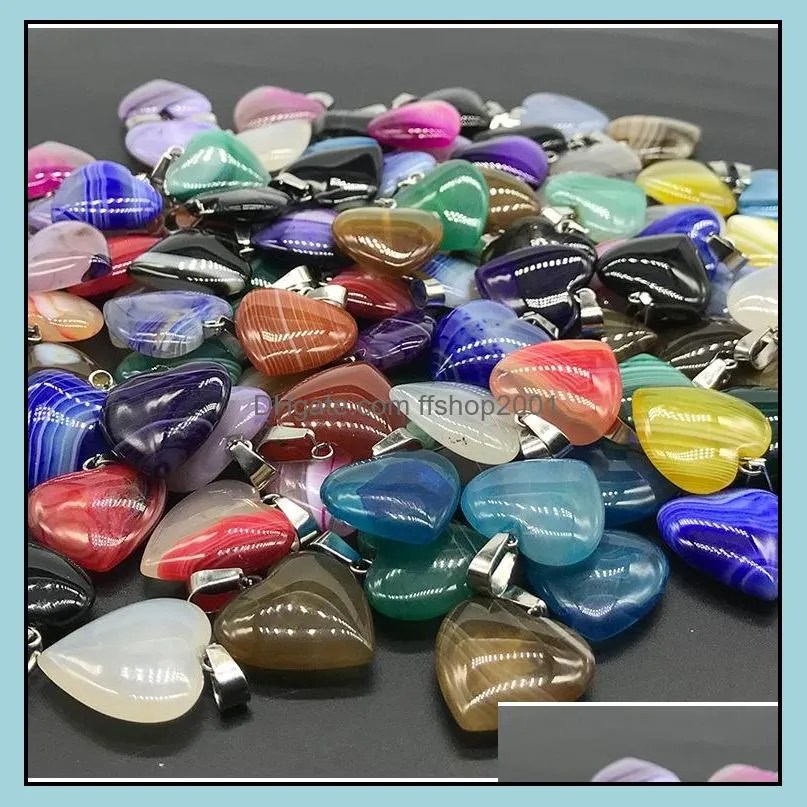 20mm assorted stripe agate heart stone charms pendants for earrings necklace jewelry making