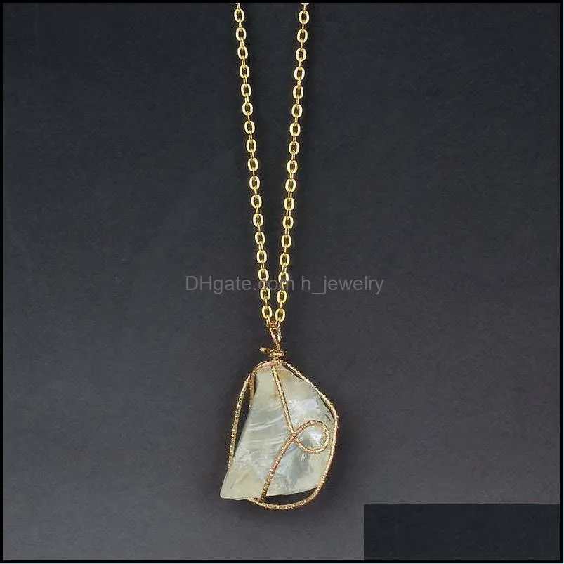 irregular natural stone necklaces gold chain wire wrapped punk necklace women jewelry rose quartz healing crystals pendant hjewelry