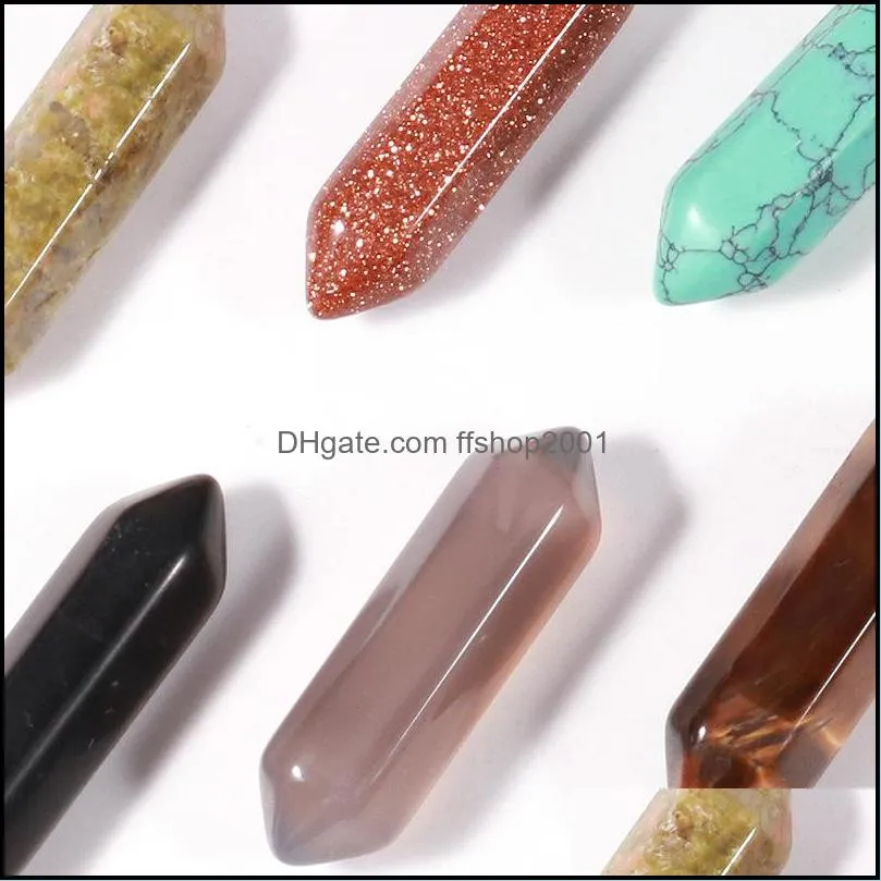 semifinished product natural stone pillar pendulum charms chakra hexagonal prism healing crystal reiki point pendants for jewelry