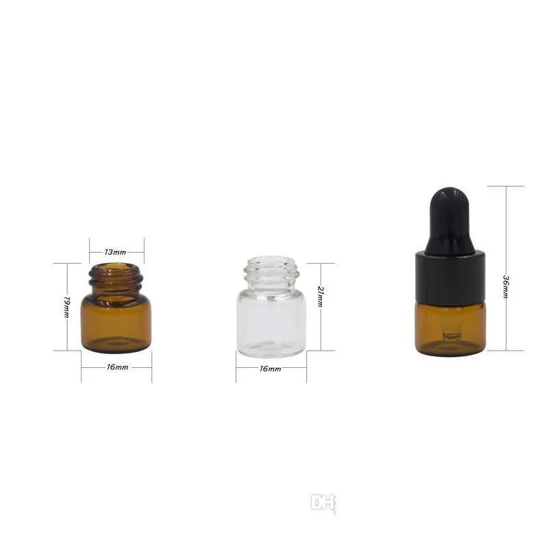 1ml 2ml 3ml amber dropper mini glass bottle  oil display vial small serum perfume brown sample container