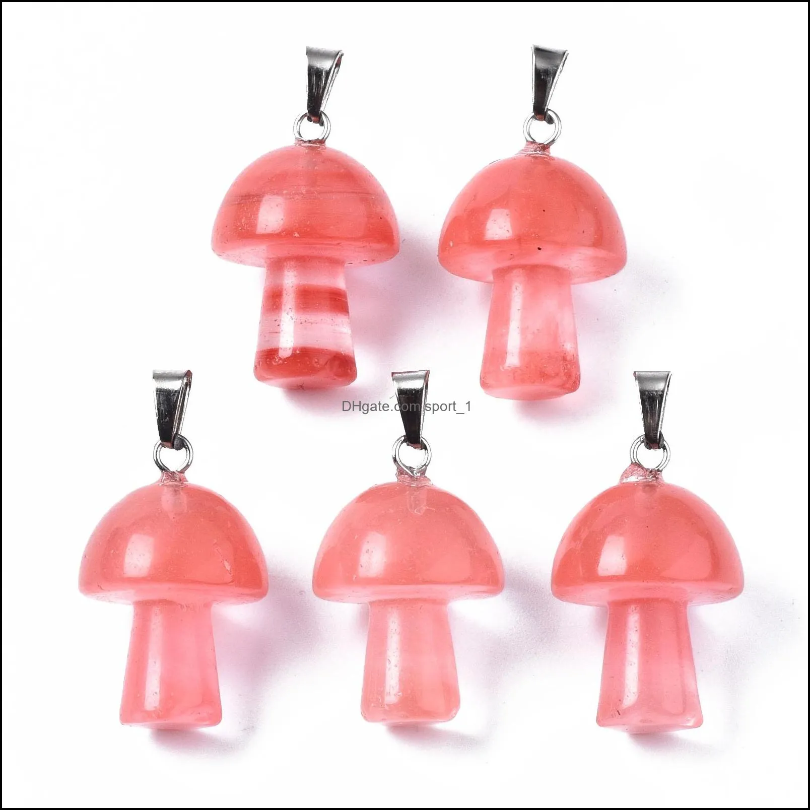 natural stone charms pink quartz crystal agates aventurine mushroom pendant for diy jewelry making accessories