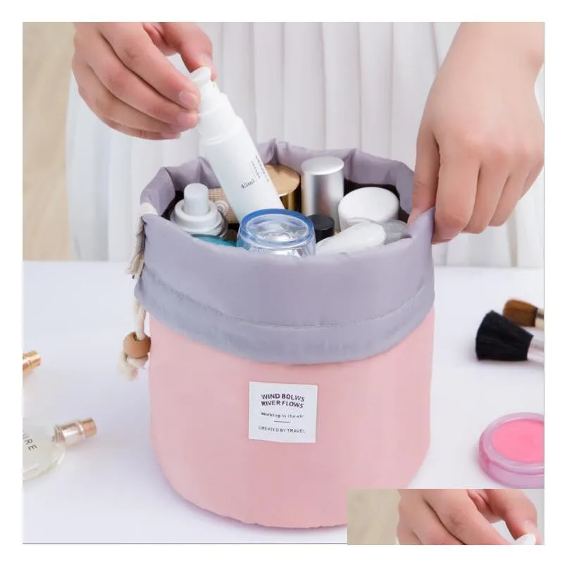 hot style barrel shaped travel dresser pouch cosmetic bag nylon waterproof wash bag makeup organizer storage bag