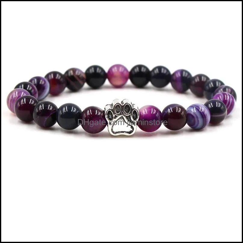 chakras stripe agate stone beaded strands bracelet dog paw claw bracelets healing energy yoga bracelet for men women jewel jiaminstore