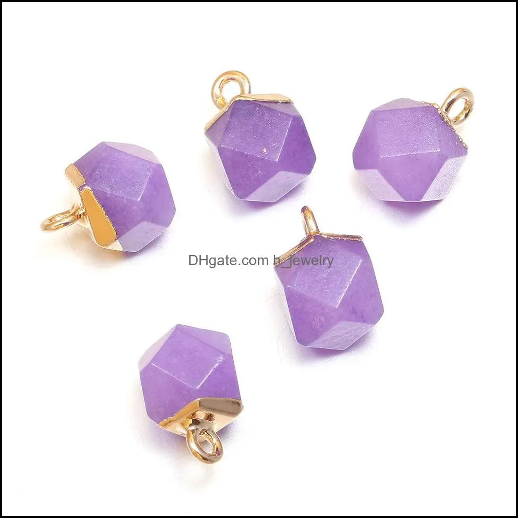 faceted square polygon shape natural stone charms healing rose quartz crystal turquoises jades opal stones pendant for jewelr hjewelry