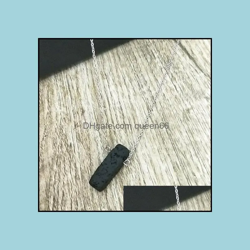 fashion silver gold color rectangle lava stone necklace volcanic rock aromatherapy  oil diffuser necklace for women jewelry