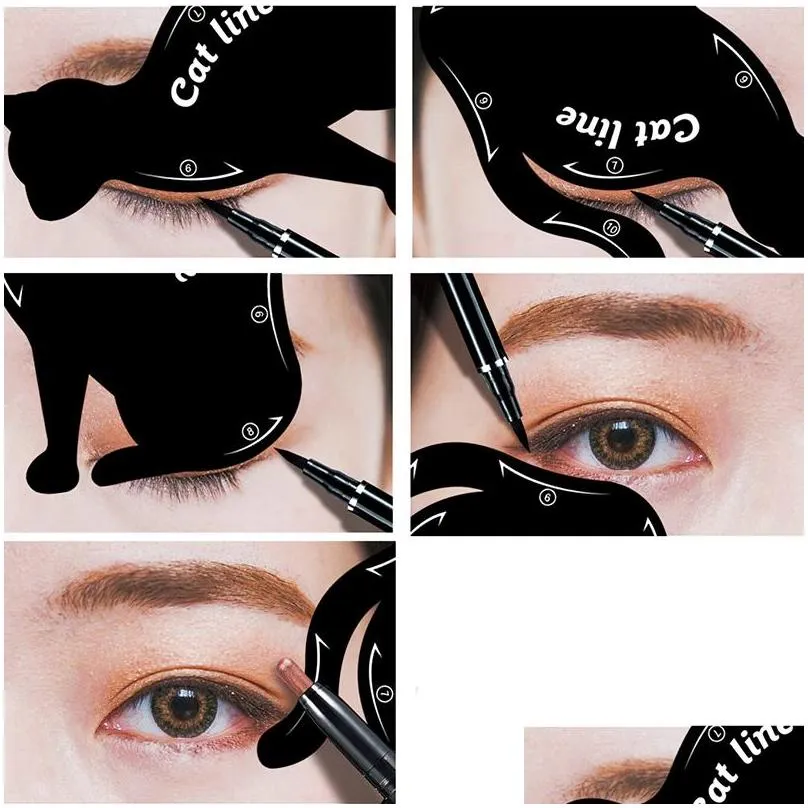 hot popular easy eye shadow eyeliner make up tools cat eyeliner stencil kit makeup card template