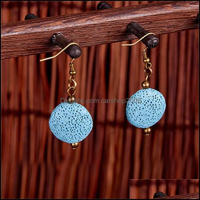 bronze retro lava stone charms earrings diy essential oil diffuser jewelry women volcanic beads earring