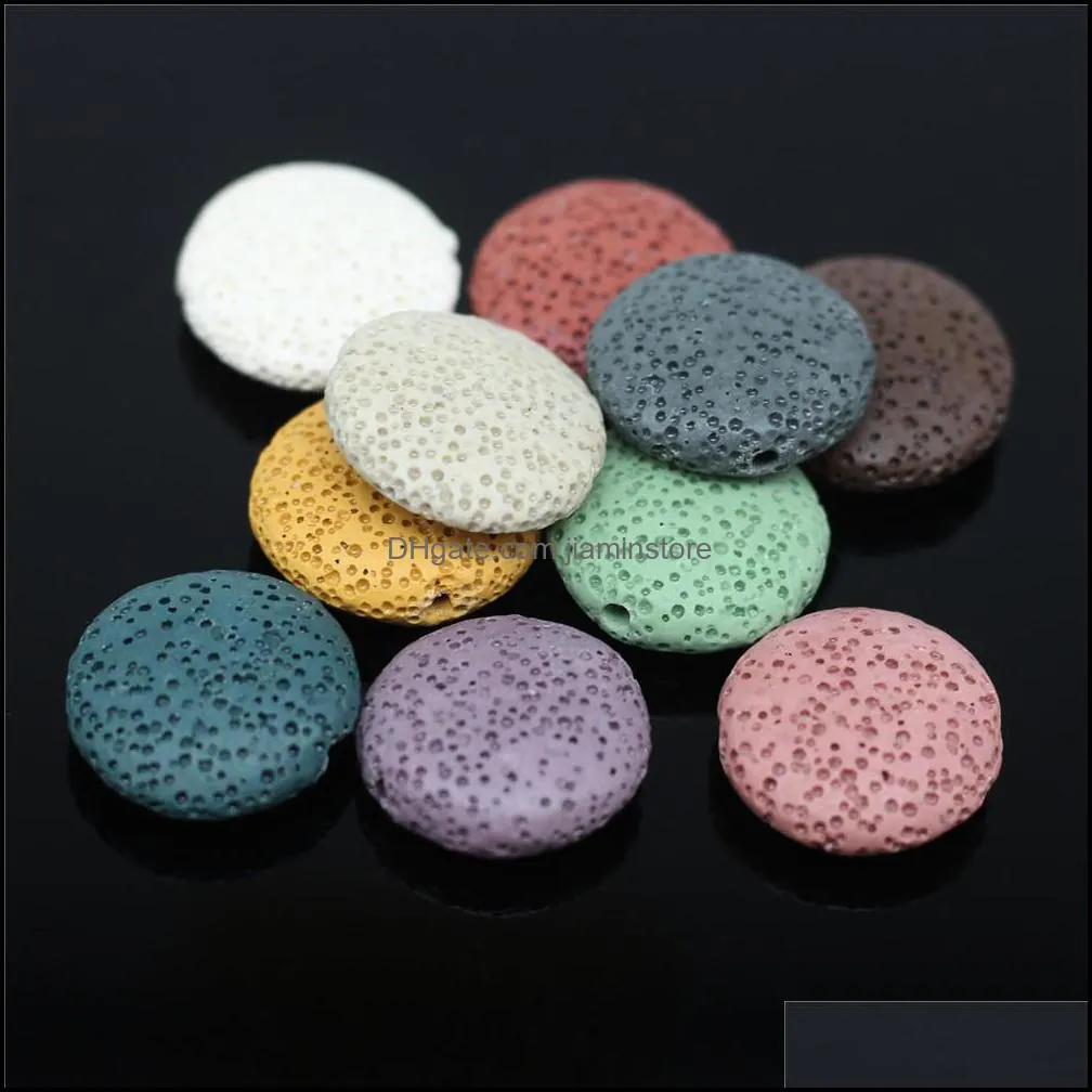 20mm loose colorful flat oval lava stone bead diy essential oil diffuser necklace earrings jewelry makin jiaminstore