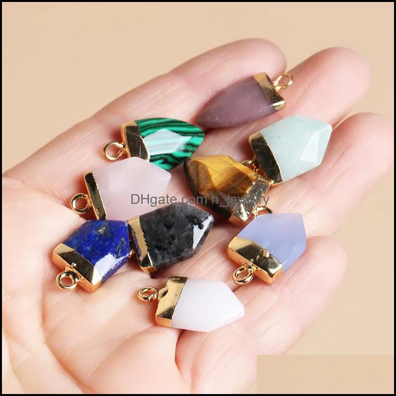 gold edge natural crystal stone charms healing hexagon arrow pendant diy necklace jewelry making hjewelry
