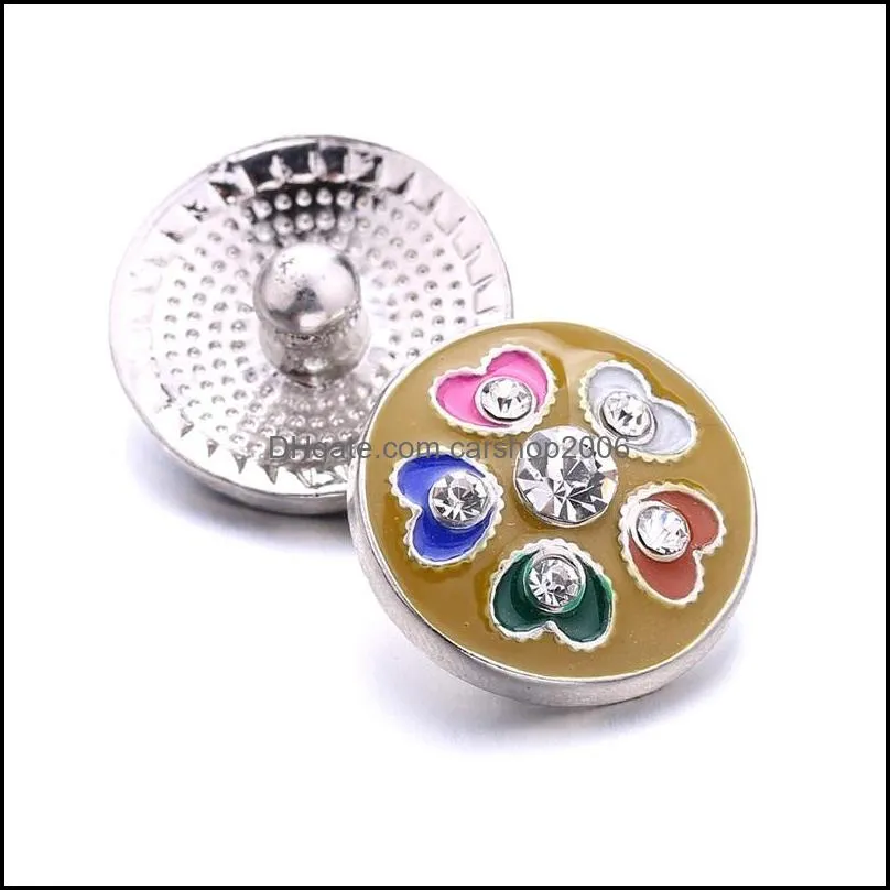 wholesale crystal silver color owl snap button heart charms women oil painting jewelry findings rhinestone 18mm metal snaps buttons diy bracelet