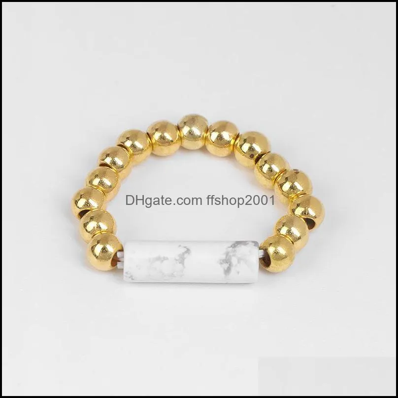 4mm elastic ring for women men tube shape natural stone gold beads rings crystal rose quartz ring bohemian beach wind jewel ffshop2001