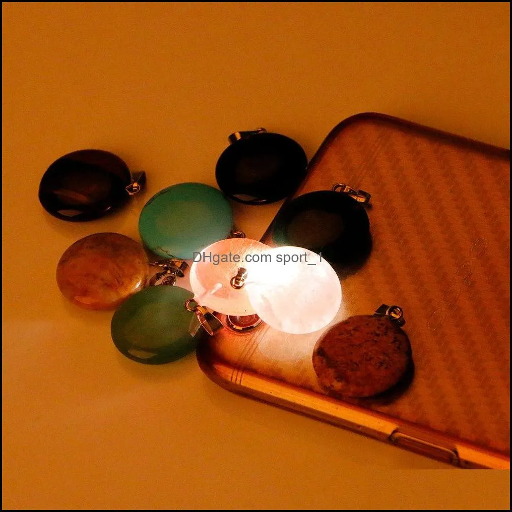 natural stone circle pendant necklace opal tigers eye pink quartz crystal chakra reiki healing pendulum necklaces