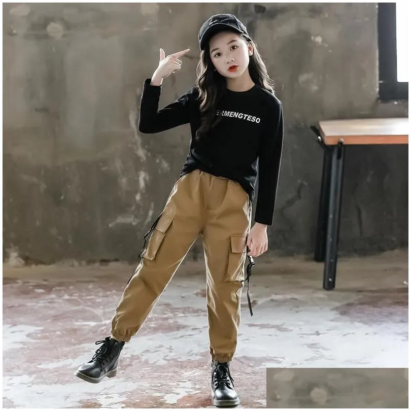 clothing sets children spring autumn teenage girl sport loose 2pcs set t shirt and pants kids outfits for 4 6 8 10 12 14year