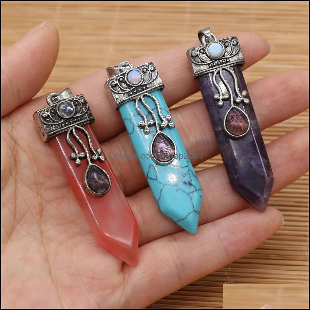 natural stone 7 chakra charms arrowhead shape pendulum pendant rose quartz healing reiki crystal finding for diy necklaces ffshop2001