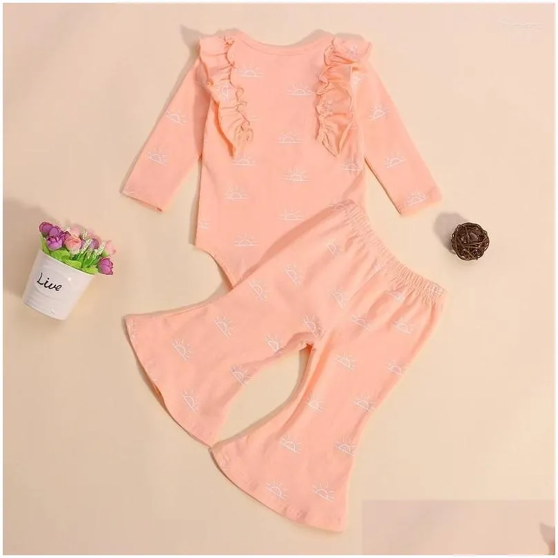 clothing sets 2pcs set born baby girl sun print long sleeve cotton bodysuit tops flared pant bell bottom outfits clothes