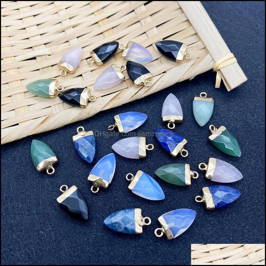 10x19mm gold edge natural crystal cone arrowhead stone charms rose quartz turquoise pendants trendy for jewelry making jiaminstore