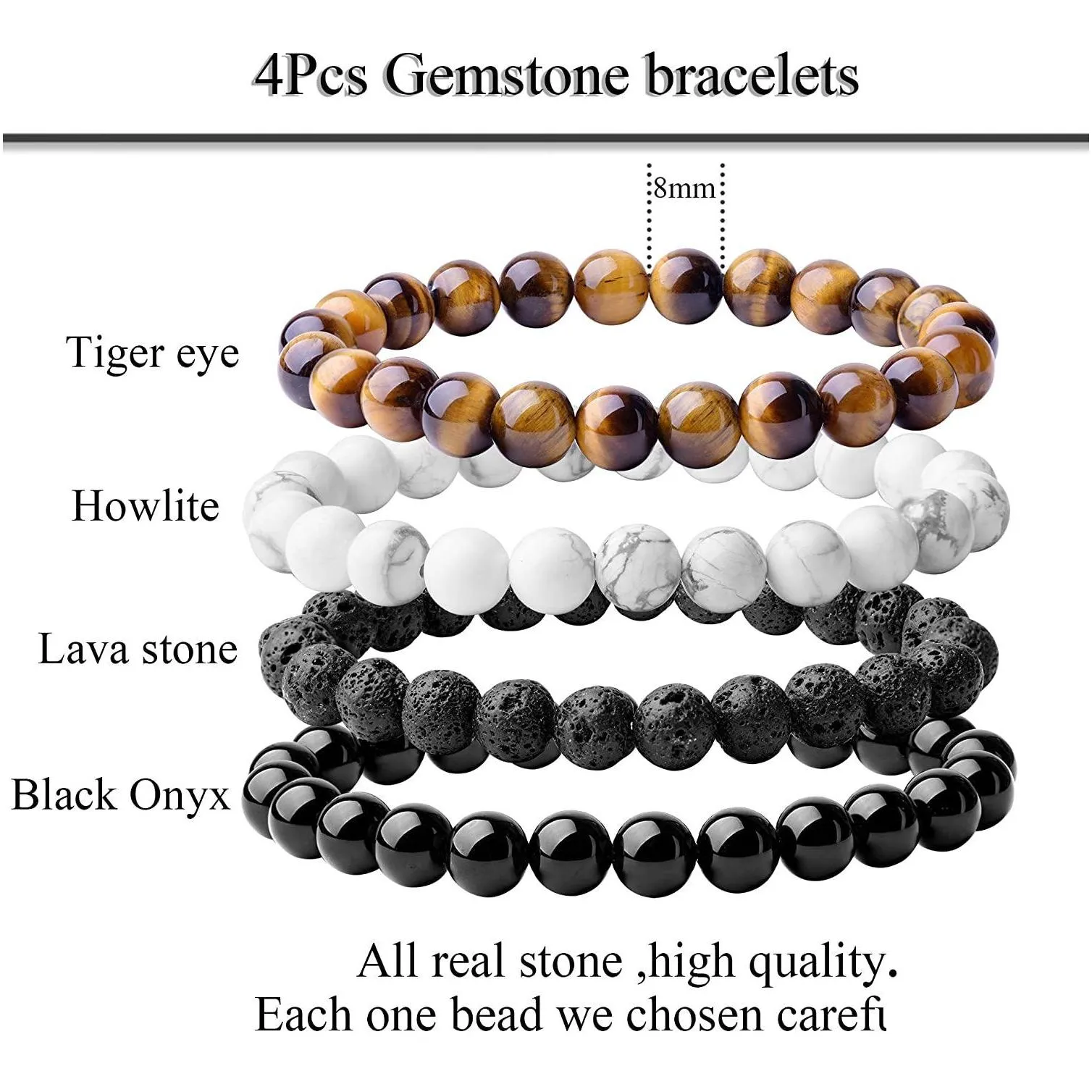 Luxury Gemstone Strands Bracelet For Women And Men 8mm Natural