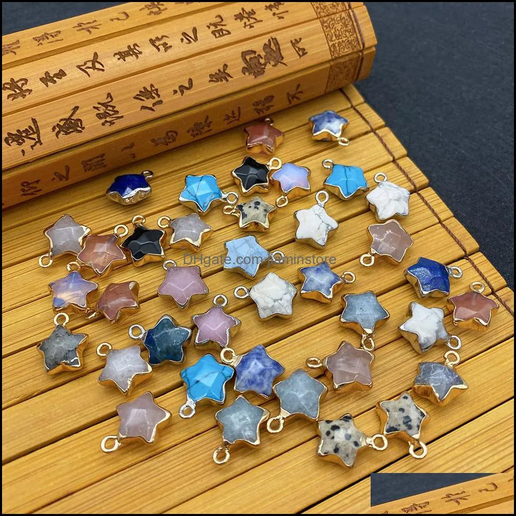 13x16mm natural crystal stone charms decorate little star green rose quartz pendants gold edge trendy for necklace earring jiaminstore