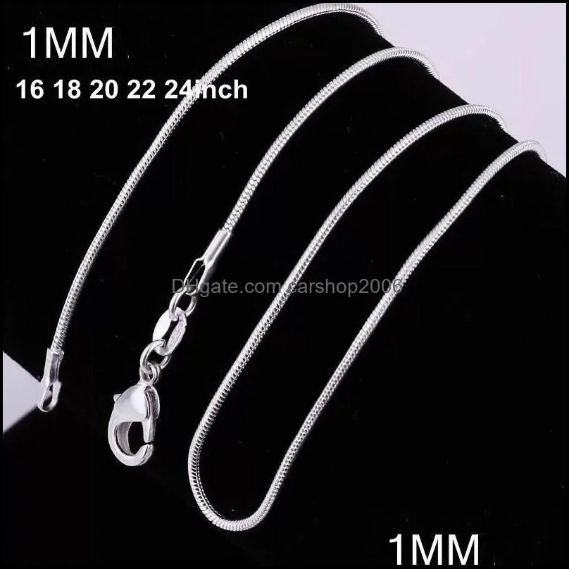 1mm 925 sterling silver plated smooth snake chains women necklaces jewelry size 16 18 20 22 24 26 28 30 inch wholesale