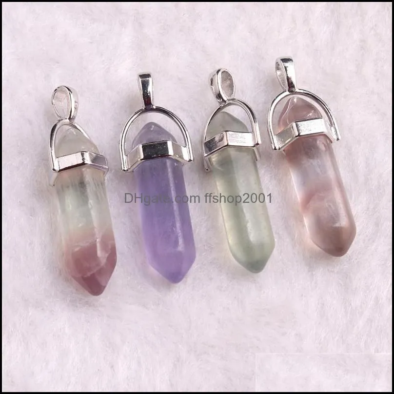 bulk natural stone hexagonal column charms fluorite quartz crystal pendant for necklace jewelry making ffshop2001