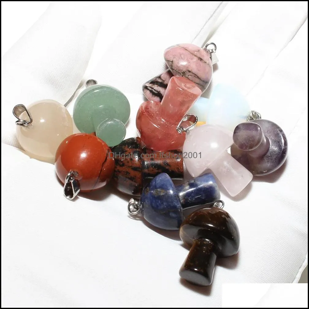 2cm mushroom statue natural crystal stone carving charms reiki healing gem pendant for women jewelry making ffshop2001