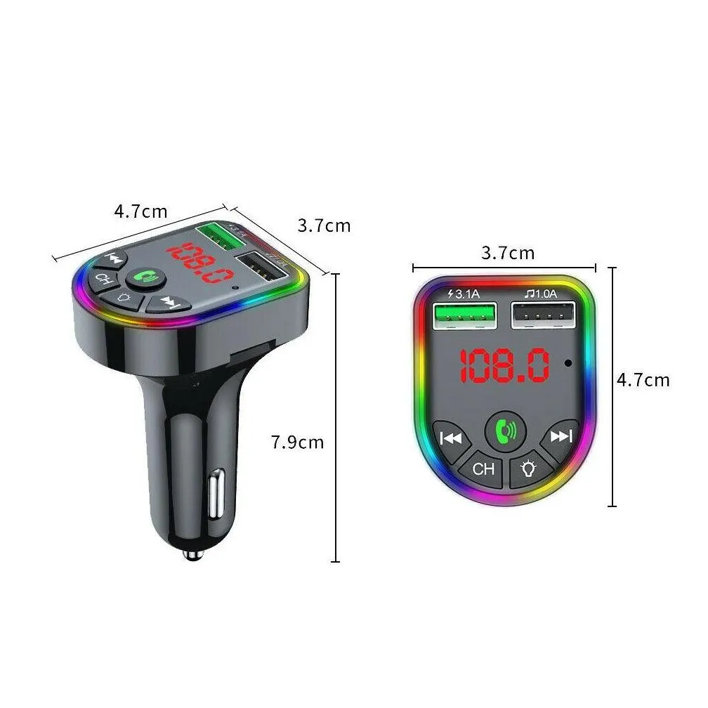 2022 ambient light bluetooth 5.0 fm transmitter bluetooth car kit mp3 player wireless hands audio receiver usb fast charge tf u disk