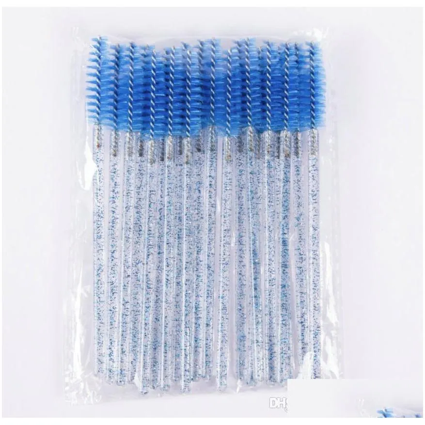 colorful disposable 50 pcs/pack crystal eyelash makeup brush diamond handle mascara wands eyelash extension tool