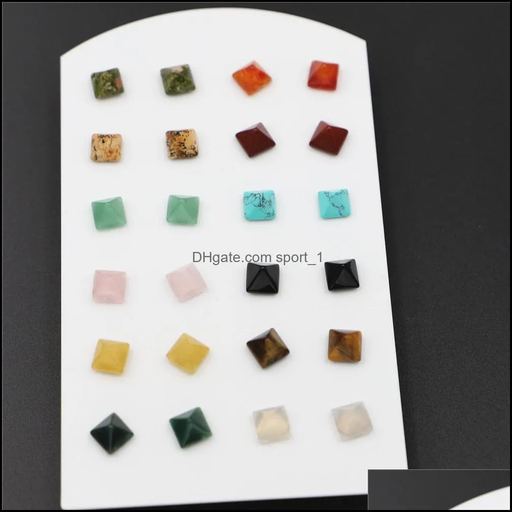 8x8mm pyramid natural stone crystal tiger eye rose quartz turquoises amethyst red agate beads stud earring for women earrings