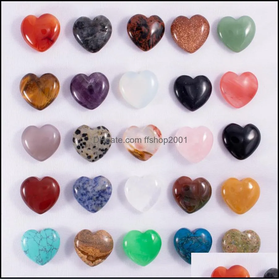 25mm love hearts natural crystal stone craft seven color turquoise rose quartz naked stones heart ornaments hand handle ffshop2001