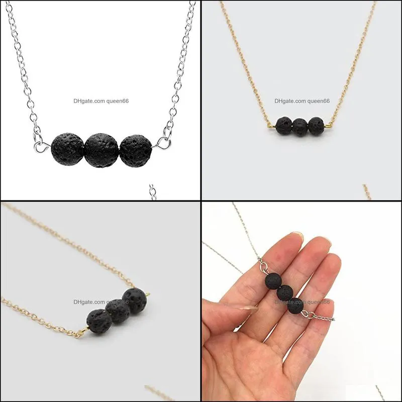 silver gold color black lava stone bead necklace volcanic rock aromatherapy  oil diffuser necklace for women jewelry