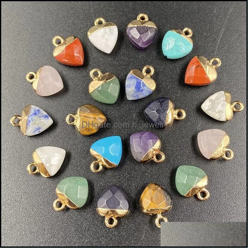gold plating heart shape natural stone charms agate crystal turquoises jades opal stones pendant for jewelry making earrings hjewelry