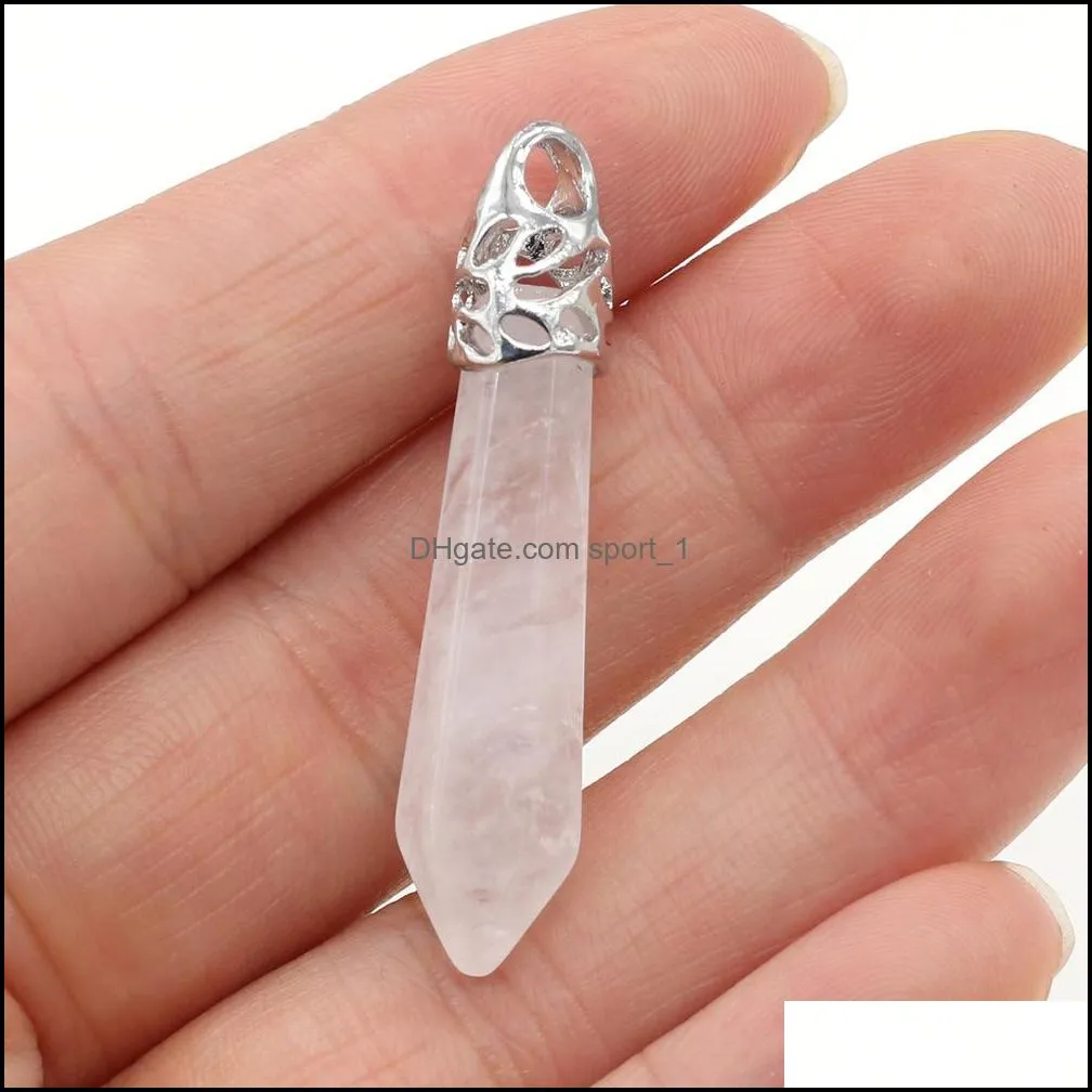 natural stone tigers eye rose quartz opal pendulum hexagonal charms pendants diy necklace jewelry making