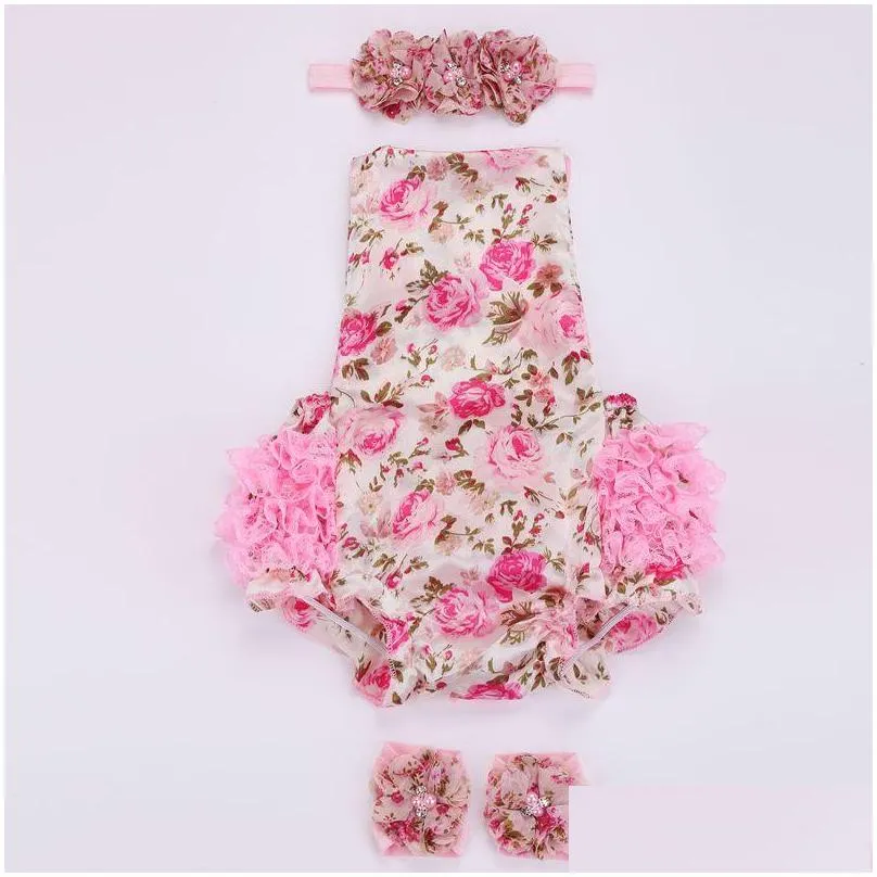  floral baby lace romper for toddler headband shoe setropa bebe boutique infant summer clothesnewborn baby girl clothes