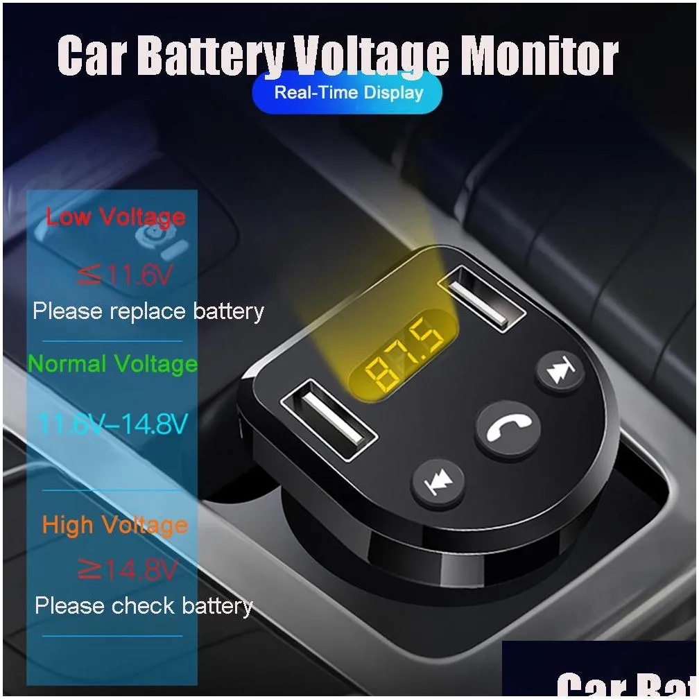 wireless hands bluetooth 5.0 fm transmitter car mp3 player voltage detection dual usb  support u disk