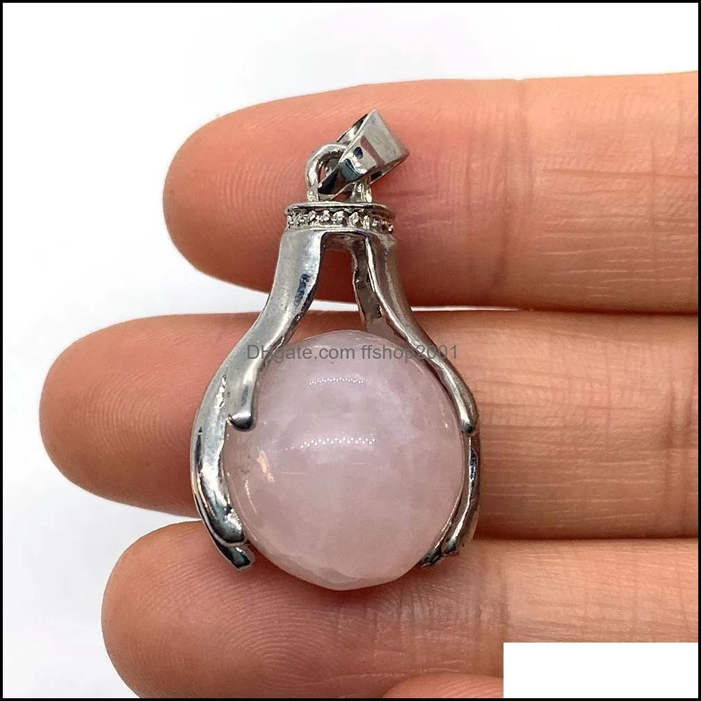 claw hand hold charm natural stone round beads pendants for jewelry making necklace ffshop2001
