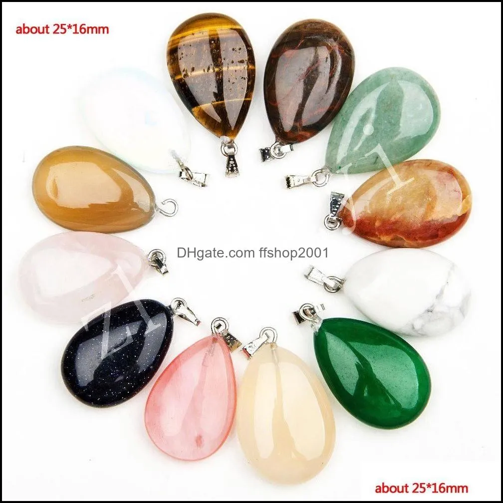 fashion water drop healing crystal charms point turquoise amethyst rose quartz chakra heart moon natural stone pendants for necklaces jewelry