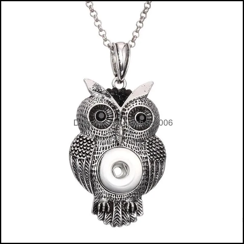 vintage crystal owl charms snap button pendant necklace fit 18mm ginger snap buttons gift party necklace jewelry