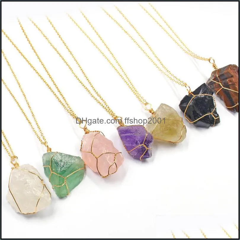 irregular crystal pendant raw quartz stone reiki healing crystals chakra pendant necklace for women jewelry ffshop2001