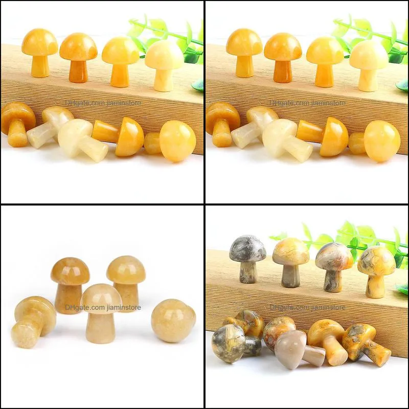 20mm yellow aventurine mini mushroom plant statue natural stone carving home decoration crystal polishing ge jiaminstore