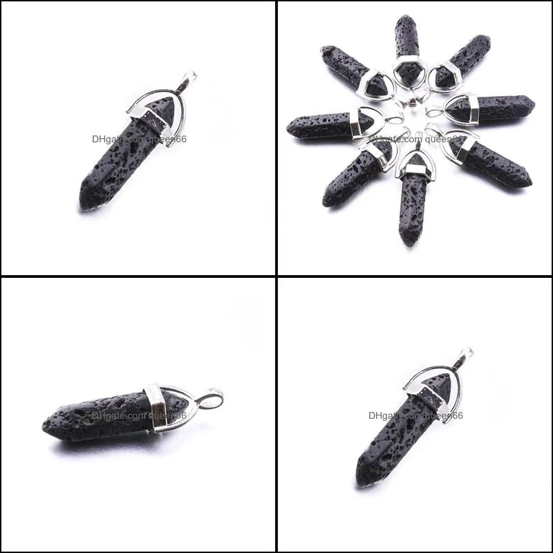 hexagonal prism black lava stone pendant charms for diy aromatherapy  oil perfume diffuser pendant necklace jewelry women