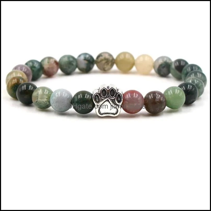 chakras stripe agate stone beaded strands bracelet dog paw claw bracelets healing energy yoga bracelet for men women jewel jiaminstore