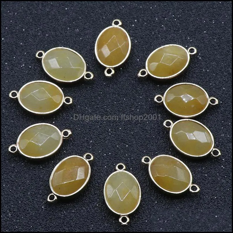 mini oval natural stone charms rose quartz crystal connector pendant for earrings necklace jewelry making ffshop2001