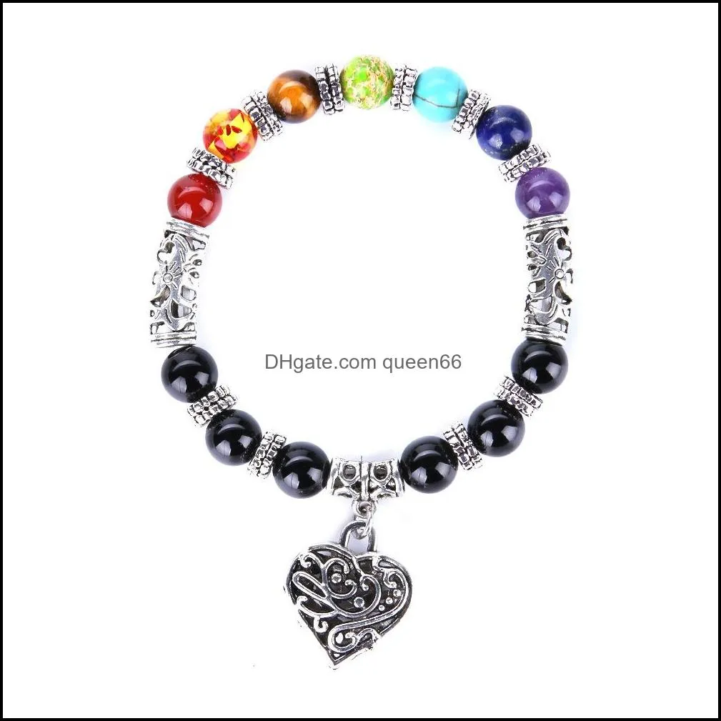 fashion 7 chakra heart bracelet 8mm beads colorful stone reiki buddha prayer natural stone yoga bracelet for women men