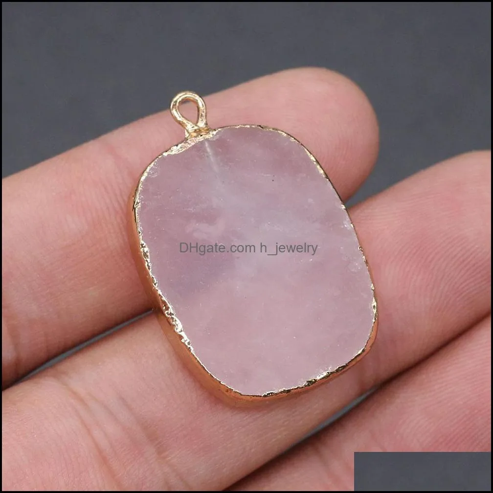 22x32mm square healing stone charms picture quartz crystal gold edged pendant diy necklace women fashion jewelry hjewelry