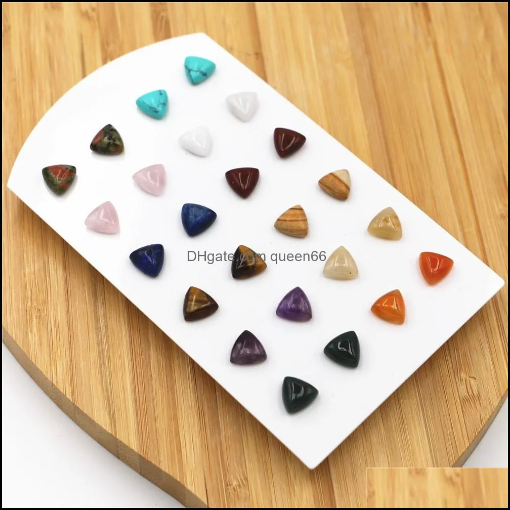  simple trendy geometric 10x10mm natural stone rose quartz stud earrings triangle mix color for women fashion cute small wholesale